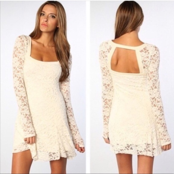 Free People Cream Flirt For You Lace Mini Dress size M - Picture 1 of 7